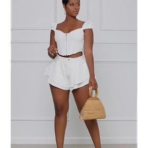 White Flare Short Set